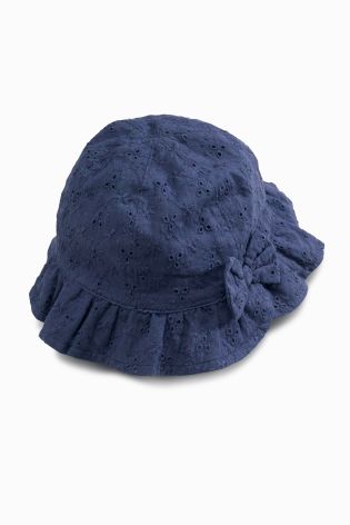 Two Pack Navy/White Broderie Hats (0mths-2yrs)